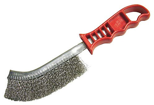 Faithfull FAIWBHANDS Steel Crimped Wire Scratch Brush Red Handle 25cm Long