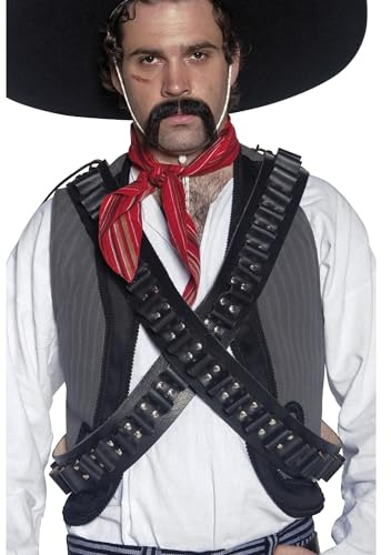 Smiffys Authentische Western Kollektion, Leder-Patronengurt, Schwarz Halloween
