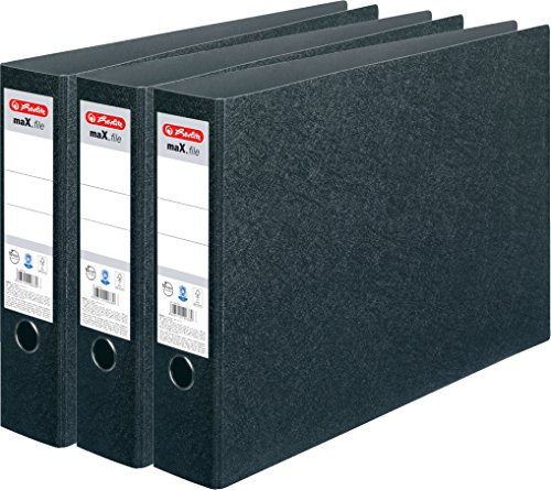 Herlitz 10397073 Ordner maX.file A3 quer, Hartpappe, 7,5 cm, schwarz (3 Ordner)