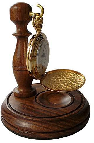 Wooden Pocket Watch Stand Wood Holder Hanger Hand Walnut and Brass Desk Top Display