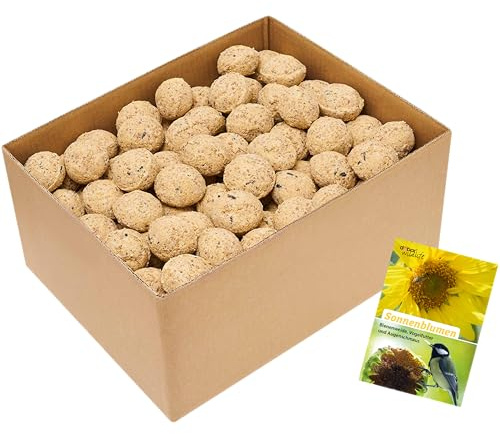 dobar® Meisenknödel 100 Stück ohne Netz inkl. Samenmischung Futterwiese - Fettfutter für Wildvögel - Ganzjahresknödel á 90 g - Vogelfutter 9 kg - Natur