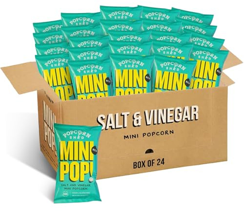 Popcorn Shed Mini Popcorn Salt & Vinegar (24 Packs) - Zingy, Light & Wonderfully Tasty, Easy & Low Calorie Snack, 100% Vegan & Gluten-Free, Perfect for Snacking, Parties, Movie Nights, Gifting & More