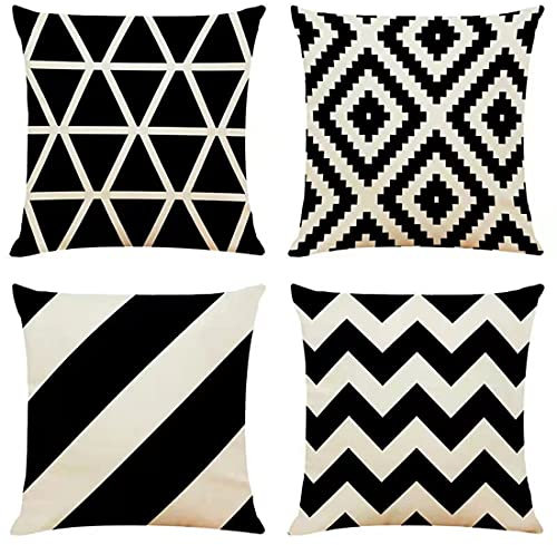 4er Set Dekorativen Zierkissenbezüge Schwarz 45 x 45 cm Geometrische Kissenbezüge Quadratische Kissenhülle für den Außenbereich Terrasse Garten Bank Wohnzimmer Sofa Dekor