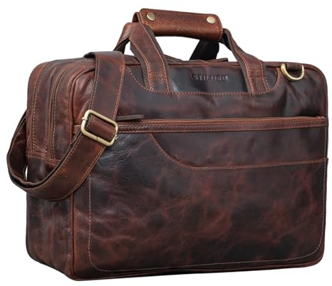 STILORD Astor Große Lehrertasche Leder für Herren Damen Vintage Aktentasche XL Businesstasche Umhängetasche für breite A4 Ordner Laptop Trolley Aufsteckbar Farbe:Florida - braun
