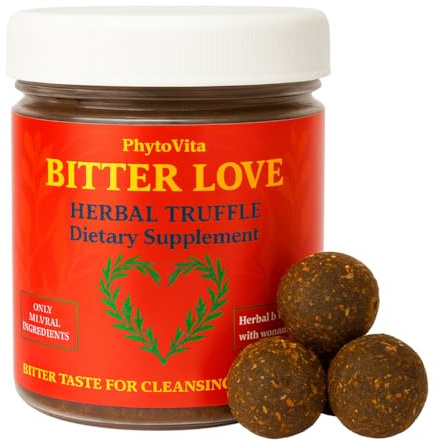 Bitter Love: Depurativo intestinal y desintoxicante para el colon en humanos - Comprimidos masticables amargos para personas con ajenjo, canela y polvo de raíz de cúrcuma. Curación de 12 días