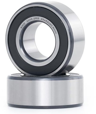 XiKe 2 st 3205-2RS/5205-2RS Förseglat vinkelkontaktkullager 25x52x20.6mm Dubbel rad, Passar DIY/CNC/Motor/Auto A/C/Vattenpump/Industri/Jordbruk/Teknik/Textil/Trädgårdsmaskiner