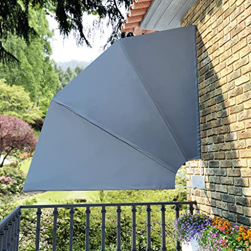 WIFESE 210x210 cm Tenda Laterale Pieghevole Tenda da Sole Laterale Tenda Balcone Esterno Parasole Protezione Privacy Anti UV per Balcone e Terrazza Grigio Impermeabile Poliestere