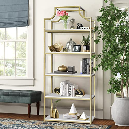 TooCust 5-Tier Gold Bookcase, 29.5 Lx70.6 H, Bookshelf for Bedroom, Gold Book Display Shelf, Arched Bookcase, Organizer Rack for Living Room, Freestanding Display Shelf
