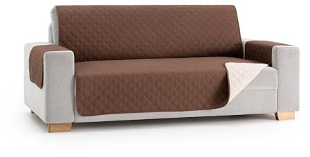 MAXIFUNDAS | Cubre Sofá Acolchado Reversible | 2 Plazas | Marrón/Beige | Cubre Protector Sofá con Tiras Elásticas de Sujeción | Modelo MAUI
