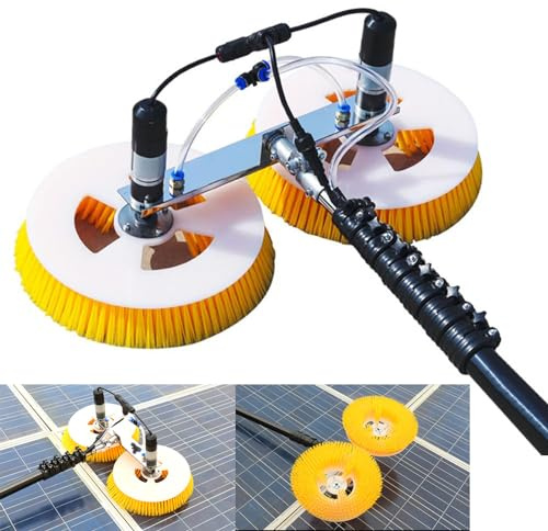 flatpincololee Spazzola Lavaggio Pannelli solari Spazzola di Pulizia Rotante a Doppia Testa da 70 cm, Kit di aste alimentate ad Acqua Strumenti di Pulizia Automatica del Pannello Solare,7M