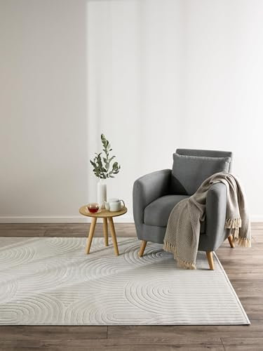 benuta Basic Teppich Claire - Creme 140x200 cm - Minimalistischer Wohnzimmerteppich im Geometrischen Retro-Stil - Pflegeleicht - Fußbodenheizung Geeignet