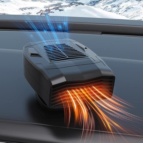 Riloer - Calentador de coche (12 V, 150 W, 10 A, bajo ruido, calentador de coche, 2 en 1, descongelación y desempañado, con encendedor de cigarrillos, calefactor 12v furgoneta