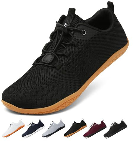 Geweo Chaussures Pieds Nus Femme Homme Ete Confort Barefoot Shoes avec Pieds Larges Légères Chaussure Minimalistes Respirantes Chaussure Barefoot Marche avec Marron Semelle Zéro Drop Unisex Noir 42EU