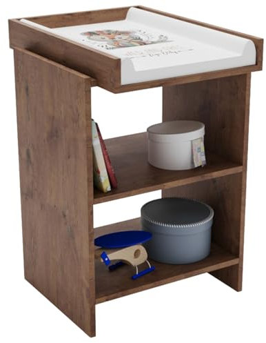 CraftPAK Winkelkommode mit abnehmbarem Wickelaufsatz - Wickeltisch SET mit Wickeltischaufsatz und Wickelunterlage - Wickeltisch Baby - Wickelregal - Kommode braun mit 2 Regalen