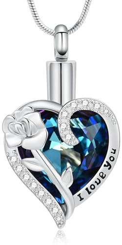 Flor de Rosa Cremación Joyería Forma de Corazón Ceniza Collares para Cenizas Acero Inoxidable Amantes Recuerdos Regalos Urna Conmemorativa Ceniza Colgante Joyería para Hombres Mujeres, Acero