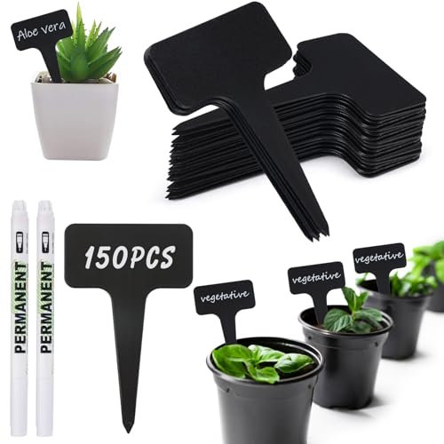 150 Piezas Etiquetas Plantas, 10x6 cm Planta Marcadores Plástico, Etiquetas Semilleros con Rotulador Blanco, Marcadores de Plantas en Forma de T, Etiquetas de Accesorios Jardín para Verduras, Flores