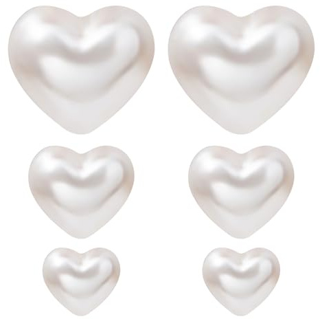 JewelryWe Pendientes magnéticos de perlas para mujer, 3 pares de corazones cuadrados redondos blancos, perlas sintéticas, pendientes magnéticos, pendientes de clip falsos, pendientes sin agujero para
