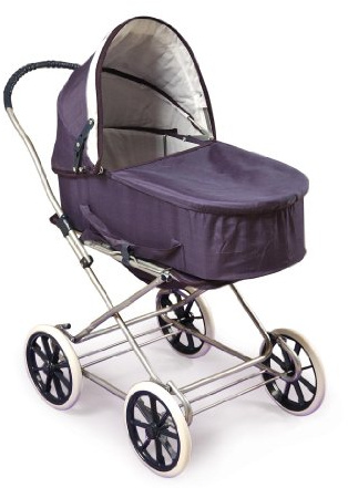 Badger Basket English Style Doll Stroller - Adjustable Canopy Classic Doll Pram - Fits 18 to 22-Inch Dolls - Durable Pretend Play Toy with Smooth Wheels for Kids - Navy