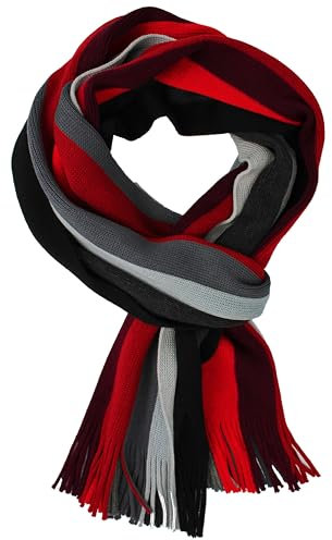 Rotfuchs Herrenschal Schal Strickschal Winterschal Streifen (180 x 28 cm, Rot & Mehrfarbig) R744