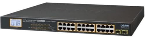Planet Commutateur PoE 24 ports 10/100/1000T 802.3at + 2 ports Gigabit SFP et écran LCD pour PoE 300 W