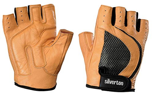 Silverton Classic Leder Fitness Handschuhe, Trainingshandschuhe / Größe S / Für Damen & Herren / Weiche Polsterung / Für Gym, Calisthenics und Fahrrad / Mit Doppelnähten, Fingerlos & Sicher