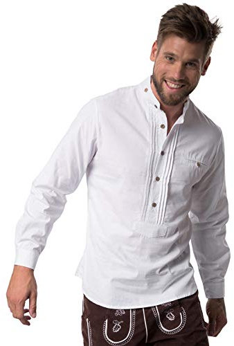 dressforfun 900602 Herren Trachtenhemd, Langarmhemd mit Knopfleiste, Knöpfe in Hirschhorn-Optik, weiß - Diverse Größen - (L | Nr. 302997)