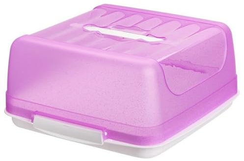 Engelland - Kleine recht-eckige Kuchen-Transportbox mit Griff, Deckel und 2-fach Klick-Verschluss, Farbe: Rosa/Weiß, L 27,5 cm x B 26,5 x H 12,5 cm, BPA-frei, Torten-haube, quadratisch