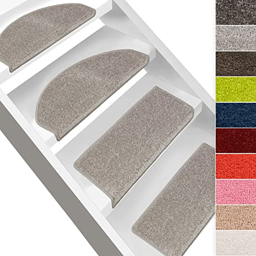 Floordirekt Stufenmatten Dynasty Velours - Treppenmatten in 10 Farben - Strapazierfähig & pflegeleicht - Stufenteppich für Innen (Silbergrau, Halbrund, 19 x 56 cm)