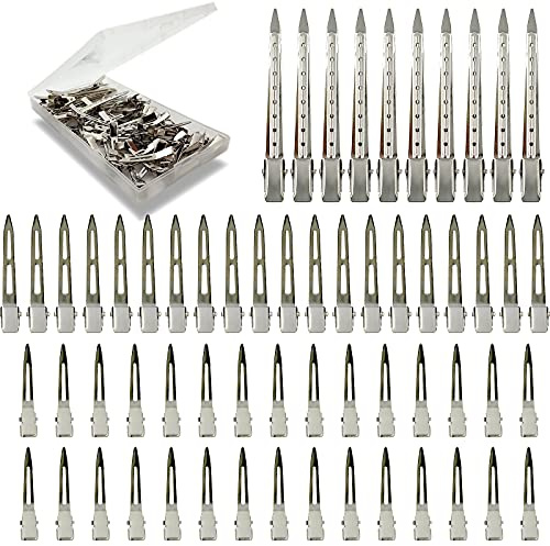60Pcs Metal Styling Duck Billed Hair Clips, Silver Alligator Roller Clips for Women's Long Hair Styling Sectioning and Pin Curls, Bow DIY, with Case