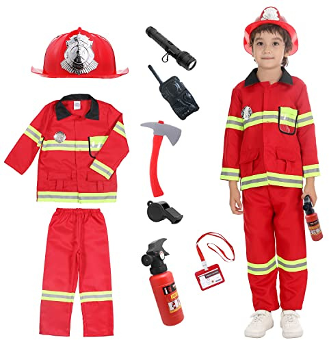 Udekit Costume de Pompier pour Enfants Chef des Pompiers Cosplay Jeu de Rôle Jouets Accessoires
