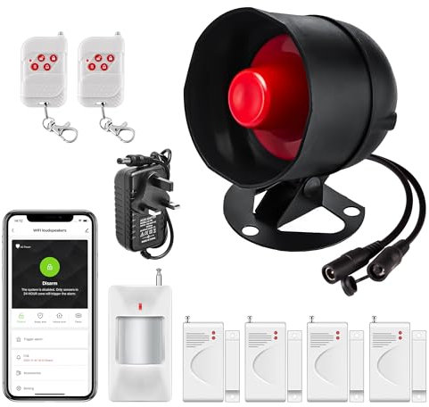 House Alarms System WiFi Door Window Sensor Alarm System | Home Security Systems Anti-theft 120dB Alarm with Free Notification APP Control &Remote Control for Garage Shed