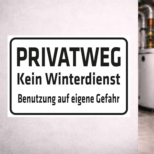INDIGOS UG - Aufkleber Privatweg - Kein Winterdienst - Benutzung auf eigene Gefahr - 200x150 mm - Hinweisschild Warnschild Sicherheitsschild - Sticker - für Innen und Außen