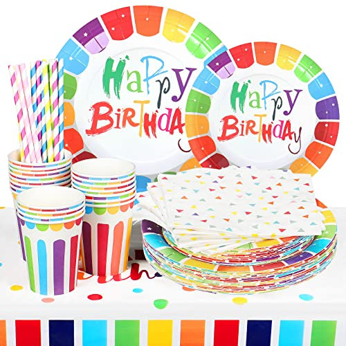 20 Gäste Geburstag Partygeschirr Set,101 Stück Pappteller Kindergeburtstag Regenbogen Pappteller Geburtstag Party Teller Pappbecher Servietten Tischdecke Partygeschirr Kindergeburtstag Mädchen