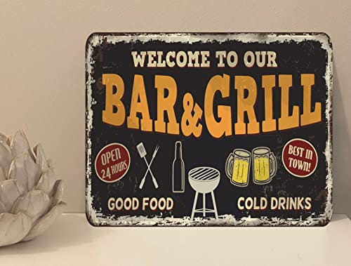 1x Bar & Grill Garden Quote Metal Plaque Sign Gift House Novelty (mt283) (200mm x 150mm)