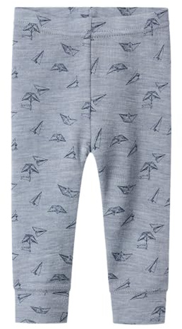 NAME IT Baby-Jungen NBMWANG Wool Rib LONGJOHN AOP Leggings, Grau, 80