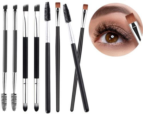 Angewinkeltes Augenbrauenpinsel-Set - 8PCS Augenbrauenpinsel Eyeliner-Make-up-Pinsel Lidschattenpinsel Doppelseitiger Pinsel für Augenbrauen und Wimpern für Frauen und Mädchen