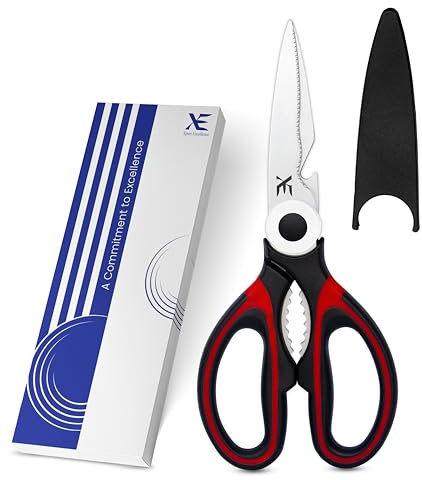 XE Tijeras de Cocina Resistentes - Tijeras Para Carne de Acero Inoxidable con Cubierta Para Pollo, Pescado, Verduras, Hierbas y Abridor de Botellas Tijeras de Cocina Multiusos