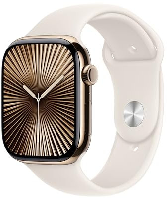 Apple Watch Series 10 GPS + Cellular 46 mm Smartwatch with Gold Titanium Case with Starlight Sport Band - S/M. Fitness Tracker, ECG App, Always-On Retina Display, Water Resistant