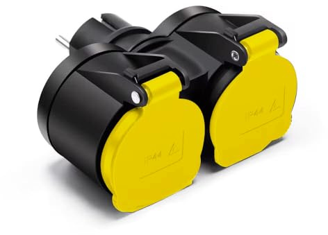 RAVPHICS Doppelstecker für Steckdose Außen, Doppelsteckdose Wasserdicht IP4 Aussensteckdose Mehrfachsteckdose Steckdosenadapter für Außen