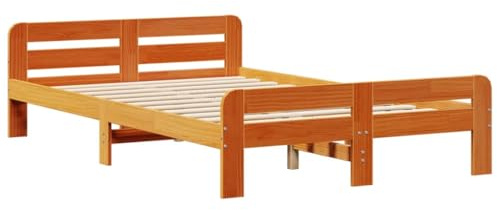 vidaXL Estructura de Cama sin colchón Madera Maciza marrón 135x190 cm, Cama, Cama Doble, Estructura de Cama de Madera, Cama de Matrimonio