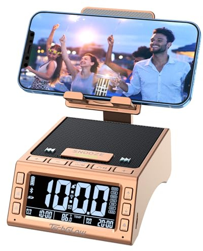 TechGlow Foldable Cellphone Stand with Bluetooth Speaker Charging Station Birthday Gifts for Men Women Mother Father Boy Girl Teens Cool Tech Gadgets-Rose Gold