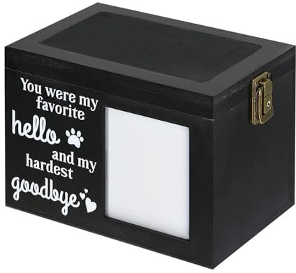 Boîte commémorative avec cadre photo en bois – Urne pour cendres d'animaux domestiques pour chiens et chats | Grande boîte funéraire pour cendres de chiens, urnes en bois pour animaux de compagnie