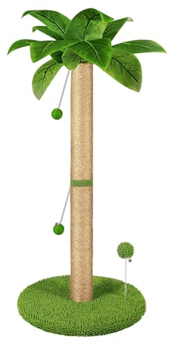 HOMYHANDS Cat Scratching Post, 82cm Tall Scratch Tree with Premium Sisal Rope, Two Interactive Dangling Balls and Spring Ball Toys for Indoor Kittens and Cats