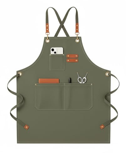 Robust förkläde för damer och herrar i segelduk – Justerbart med stor ficka, smutsavvisande. Perfekt för kök, grillning, målning, trädgårdsarbete och hantverk