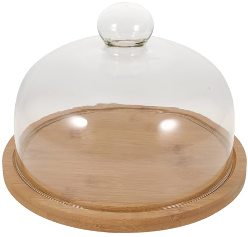 CONGARTENO Campana para Tartas de Vidrio Transparente con Base de Madera Protector de Alimentos Antipolvo para Pastelería y Repostería Expositor para Tartas y Postres de Cubierta para Cocina