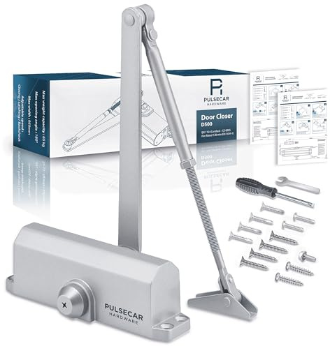 Chiudiporta automatico standard EN 1154 & EN1634-1 - Viti autoperforanti - Chiusura silenziosa regolabile - Montaggio semplice e veloce - Porte fino a 65 kg Taglia 3 - Commerciale & Residenziale