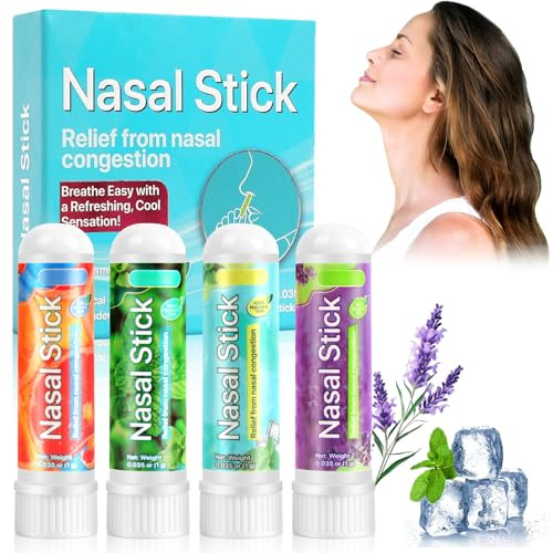 AUYAO 4 Pezzi Nasal Stick, Bastone Profumati da Inalazione per il Naso, Inalatore Nasale Aromaterapia, Migliora la Respirazione, Aumenta la Concentrazione, Ideale per Studio, Lavoro e Viaggi
