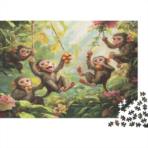 Sunny Ditch Jungle Jigsaw Puzzles. 1000pcs (75x50cm) Lively Monkey Vine Swing Fruit Whimsical Challenge Toy for Educational Games Gifts