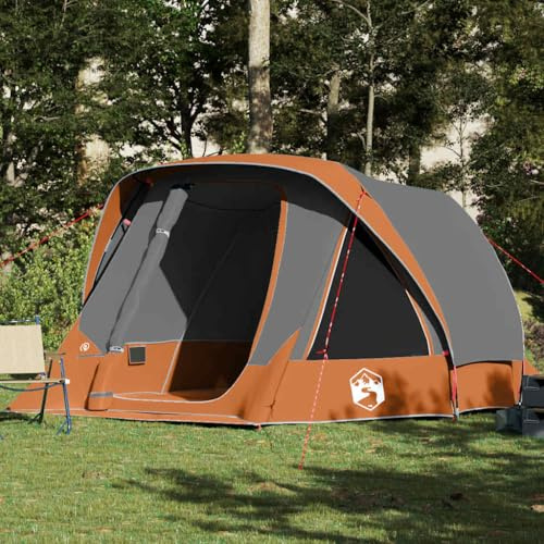 Tente familiale pour 6 personnes, gris orange, tente de camping imperméable avec toit pluie, montage facile, protection UV, 360 x 298 x 182 cm