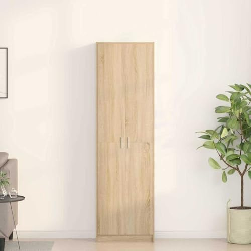 Mimdixy Armario pequeño, armario para dormitorio, armario de roble Sonoma, 55 x 25 x 189 cm, material de madera, armario dormitorio para lavandería y accesorios del hogar